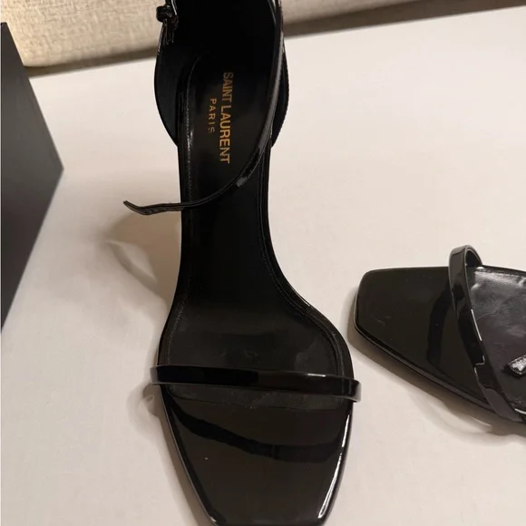 Saint Laurent Black Patent Leather Square-Toe Ankle-Strap Heels | Size 40 - Picture 8 of 14